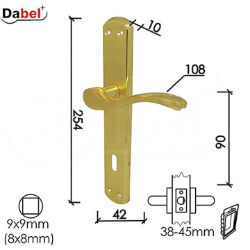 Slika Kvaka štit za vrata DABEL JELENA mesingana 90/42/254/10/108/9 mm ključ 0101307