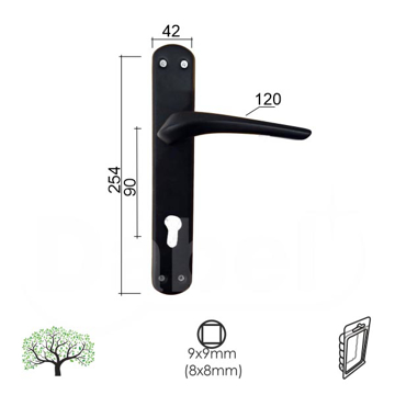 Slika Kvaka šild za vrata DABEL KOTOR crna mat 90/42/254/10/120/8/9 mm cilindar 0101085