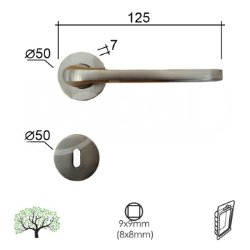 Slika Kvaka rozeta za vrata DABEL BOKA inox fi50/7/125/8/9 mm ključ 0101989