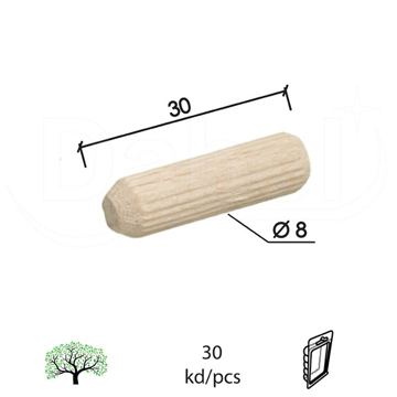 Slika Tipl drveni fi8x30mm rebrasti 30kom DBP1