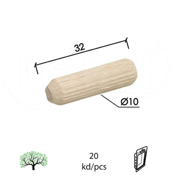 Slika Tipl drveni fi10x32mm rebrasti 20kom DBP1
